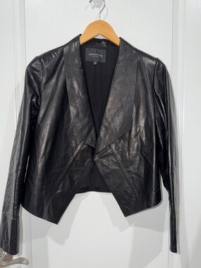 Lafayette 148 New York Black Draped 100% Leather Jacket moto jacket minimalist S